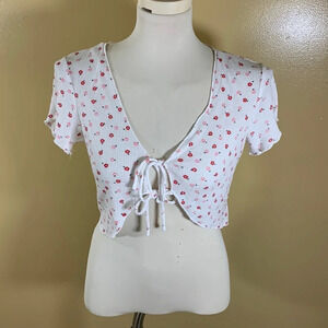 Princess Polly xx size 4 ditsy floral white tie front crop top ribbed